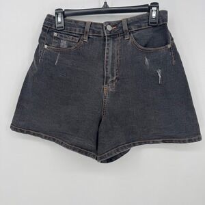 WEWOREWHAT High Waisted Black Denim Shorts Distressed Raw Hem Size 26